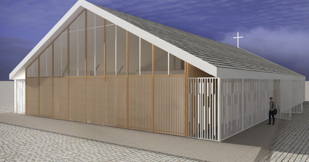 Reconstruction de la chapelle Jean XXIII positionnée sur le parcours de la nouvelle ligne du tramway. Lieu de pèlerinage, située sur un site calme et boisé, elle sera dotée d’une charpente en bois, d’un pignon de façade translucide et d’un sol en béton poncé naturel.