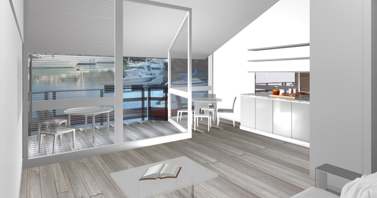 Rénovation complète d'un appartement triplex situé dans les marinas de Deauville. Le réaménagement des pièces a permis l’optimisation des volumes (cuisine ouverte, séjour donnant sur la mer, chambres et pièces humides). Le traitement des espaces par des matériaux simples (bois naturel brut au sol, calepinage damier) comme le choix de teintes claires font de ce lieu un endroit propice à la détente.
