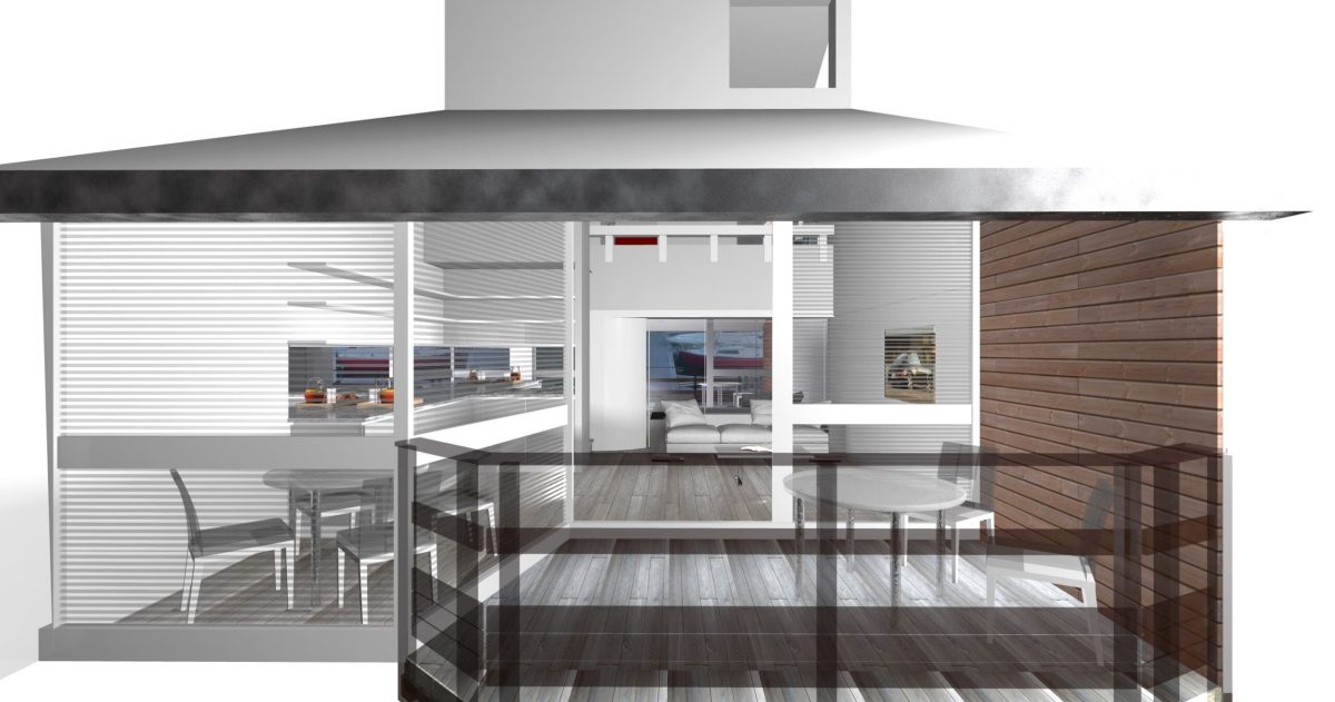 Rénovation complète d'un appartement triplex situé dans les marinas de Deauville. Le réaménagement des pièces a permis l’optimisation des volumes (cuisine ouverte, séjour donnant sur la mer, chambres et pièces humides). Le traitement des espaces par des matériaux simples (bois naturel brut au sol, calepinage damier) comme le choix de teintes claires font de ce lieu un endroit propice à la détente.