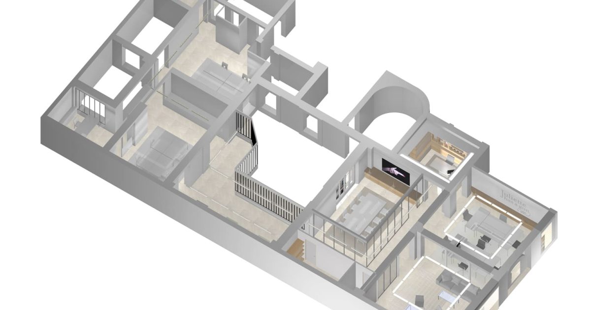 Rénovation complète d’un plateau de bureaux de 220 m². La modification de la distribution a permis de récupérer du volume et la mise en œuvre de cloisons vitrées type atelier, de la lumière. Le plancher chauffant basse température et le sol en parquet de chêne apportent une touche de confort toute l’année.